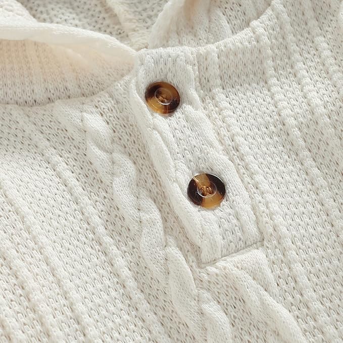 Infant Boys Girls Knit Sweater Romper Baby Toddlers Long Sleeve Hooded Button Up Winter Outfits with Pocket