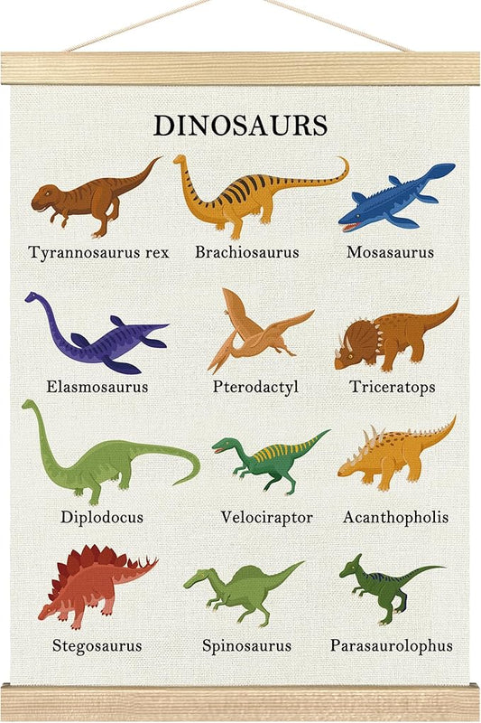 BCUANGD Dinosaur Dino Wall Decor - Baby Toddler Boys Room Wall Art Poster Hanger with Wood Frames, Inspirational Wall Hanging Canvas Decor for Kids Room Playroom Nursery Bedroom, 12x16 Inches