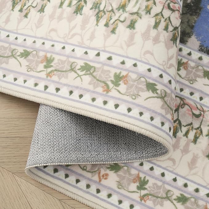 Rugcomf 2x6 Runner Rug Impressionist-Style Vintage Kitchen Rugs Non Slip Washable Soft Carpet Runner for Kitchen Laundry Bedroom Bathroom, Beige