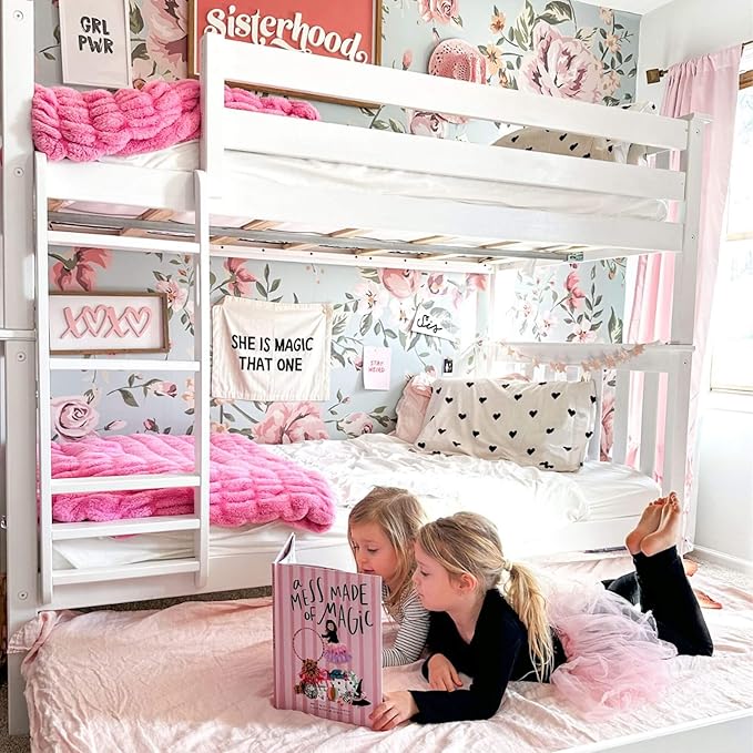 Max & Lily Bunk Bed, Twin-Over-Twin Wood Bed Frame For Kids With Trundle, White