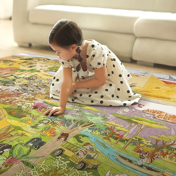 Africa Adventure Kids Rug 5x7 – Safari Animal Map Carpet with Lions, Elephants, Giraffes & Tribes – Educational Play Mat for Baby Bedroom, Classroom, or Playroom