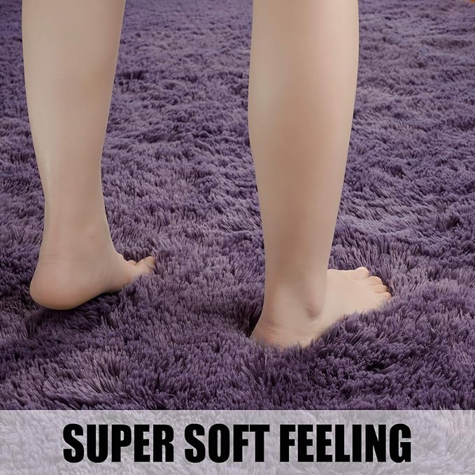 Merelax Modern Soft Fluffy Large Shaggy Rug for Bedroom Livingroom Dorm Kids Room Indoor Home Decorative, Non-Slip Plush Furry Fur Area Rugs Comfy Nursery Accent Floor Carpet 4'x6' Grey-Purple