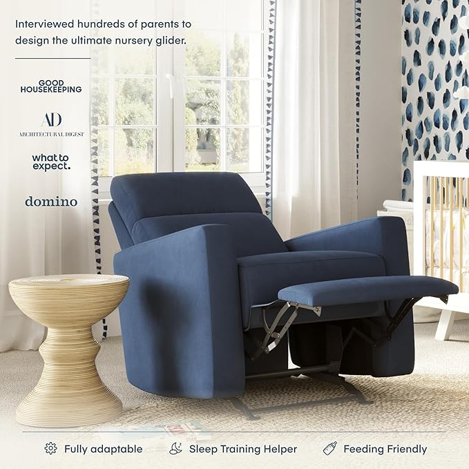 Nurture& The Glider Premium Power Recliner Nursery Glider Chair with Adjustable Head Support | Designed with a Thoughtful Combination of Function and Comfort | Built-in USB Charger (Navy)