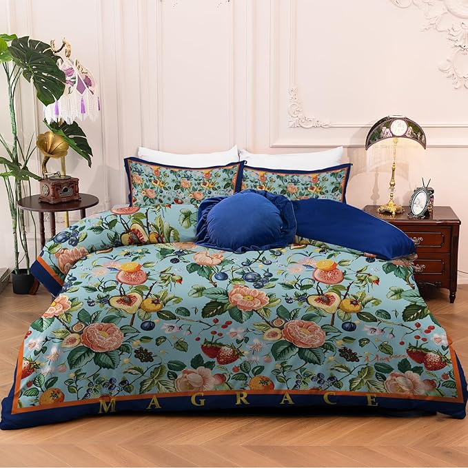 MAGRACE King Duvet Cover Ultra Soft Luxury Cute Floral Comforter Cover Set, Breathable and Durable, Textured Duvet Cover with Pillow Shams