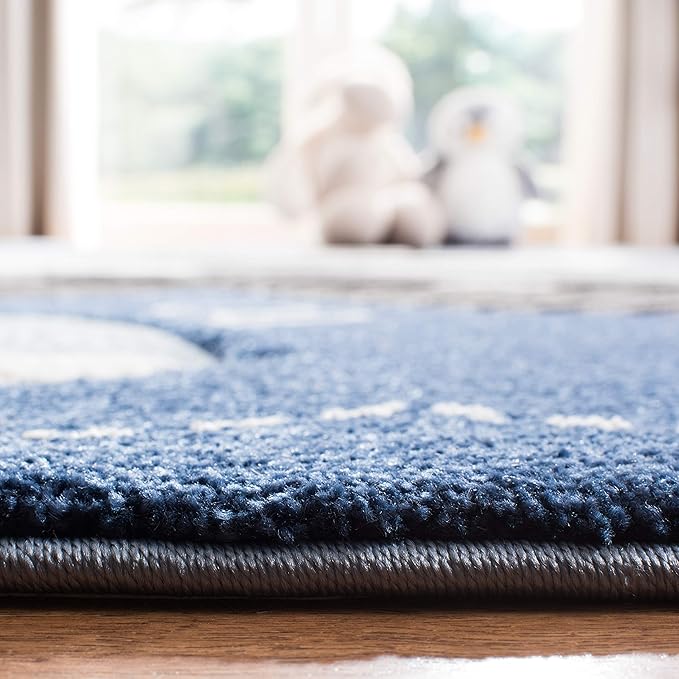 SAFAVIEH Carousel Kids Collection Area Rug - 6'7" x 9', Blue & Grey, Animal Design, Non-Shedding & Easy Care, Ideal for High Traffic Areas for Boys & Girls in Playroom, Nursery, Bedroom (CRK121B)