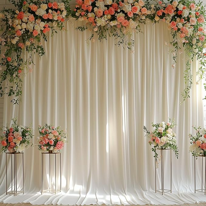 Ivory Backdrop Curtains for Wedding Parties, 10x7FT Wrinkle Free Photo Backdrop Curtains for Wedding Birthday Party Baby Shower, Fabric Drape with Rod Pockets 5ft x 7ft, 2 Panels