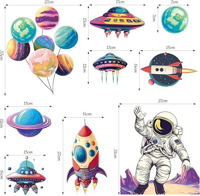 SHUCHING Outer Space Astronaut Wall Sticker Peel and Stick, Vinyl Planet Rocket Wall Decal, Wall Decor Art for Baby Kids Bedroom Nursery Playroom