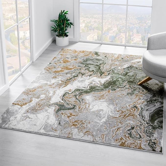 LUXE WEAVERS Marble Swirl Abstract Area Rug, Green 4x5