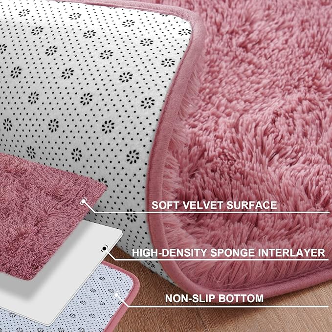 Merelax Soft Modern Indoor Large Shaggy Rug for Livingroom Bedroom Dorm Kids Room Home Decor, Non-Slip Plush Fluffy Furry Fur Area Rugs Comfy Nursery Accent Floor Carpet 9x12 Feet, Blush