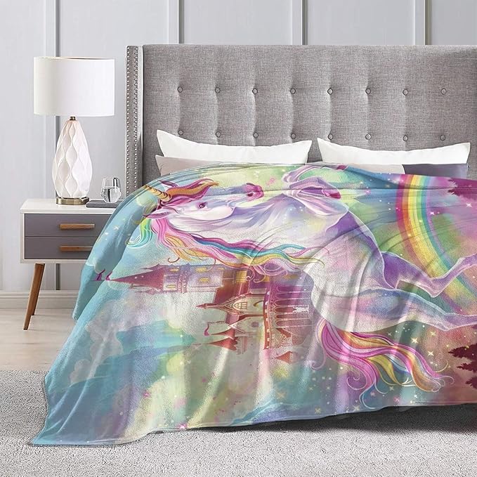 Unicorn Blanket Castle Rainbow Throw Blanket Pink Flannel Stuff Merch Cozy Decor Fleece Soft Plush Fuzzy Warm Lightweight Bedding Unicorn Lover Gifts for Kids Women Girl Boy Couch 60"X50"