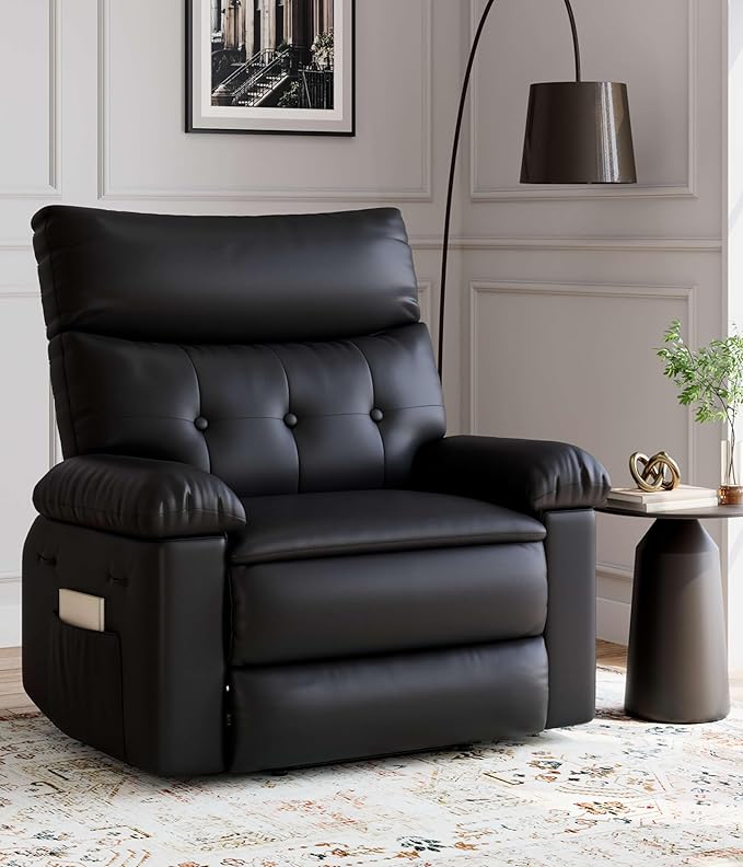 GarveeHome Oversized Wide Recliner Chair - Heat and Massage, PU Leather Extra Wide Manual Recliner for Adults, Large Lazy Chair with 1.5X Sponge Comfort Arm and Back for Living Room, Bedroom
