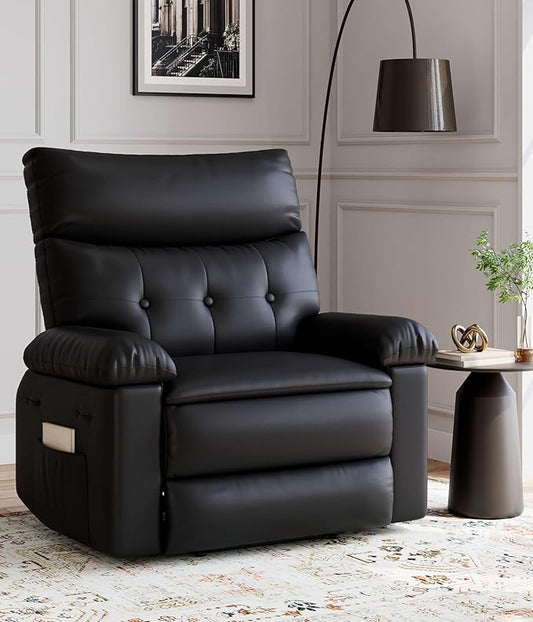 GarveeHome Oversized Wide Recliner Chair - Heat and Massage, PU Leather Extra Wide Manual Recliner for Adults, Large Lazy Chair with 1.5X Sponge Comfort Arm and Back for Living Room, Bedroom