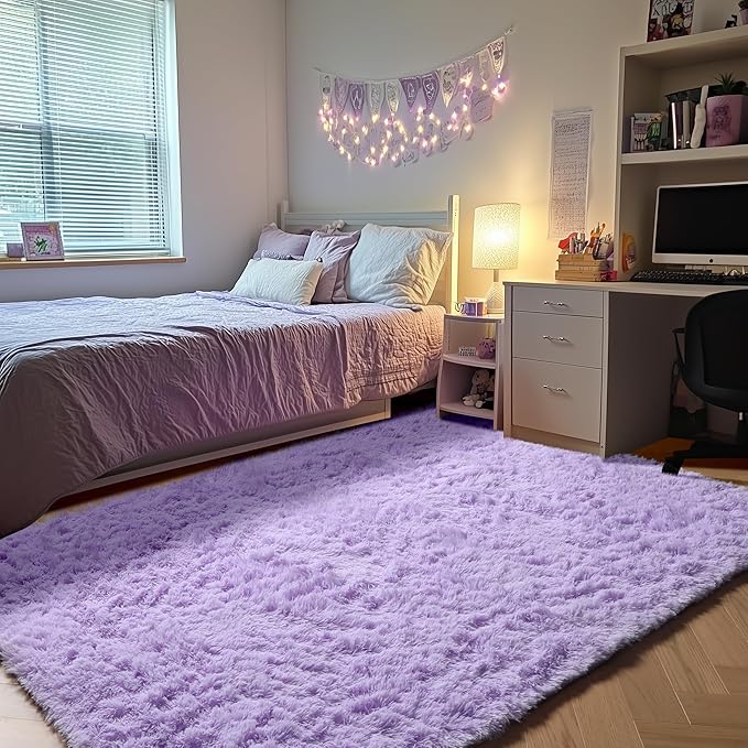 ONASAR Purple Area Rugs for Bedroom Living Room, Washable Fluffy 4x6 Indoor Bedside Floor Throw Rug, Soft Plush Shaggy Carpet for Nursery Kids Girls Boys Teen Dorm Home Office Decor Aesthetic