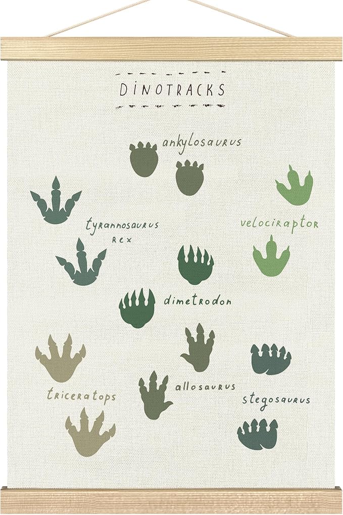 BCUANGD Dinosaur Dino Paw Wall Decor - Baby Toddler Boys Room Wall Art Poster Hanger with Wood Frames, Inspirational Hanging Canvas Decor for Kids Room Playroom Nursery Bedroom, 12x16 Inches
