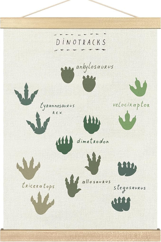 BCUANGD Dinosaur Dino Paw Wall Decor - Baby Toddler Boys Room Wall Art Poster Hanger with Wood Frames, Inspirational Hanging Canvas Decor for Kids Room Playroom Nursery Bedroom, 12x16 Inches
