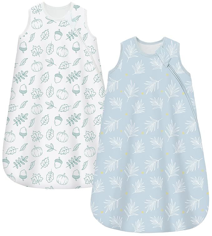 Baby Sleep Sack 12-18 Months 1.0 TOG, 100% Cotton Baby Wearable Blanket with 2-Way Zipper, Infant Toddler Sleeping Sack for Newborn Boys and Girls, Leaves & Pumpkin