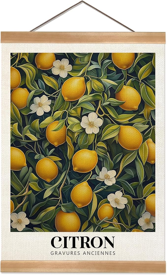 ZTGDA Farmhouse Citron Lemon Wall Art,Vintage Botanical Fruit Poster, French Style Canvas Print with Yellow Lemons, Linen Hanging Poster for Kitchen or Dining Room Decor 12x16In (Yellow-Lemon)