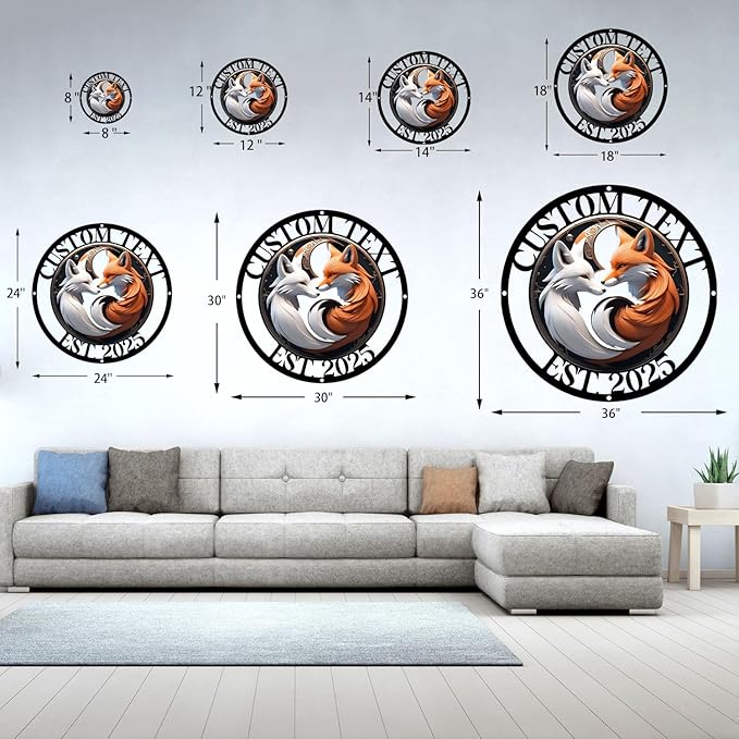 Personalized Fantasy Fox Couple Metal Sign – Mystical White & Orange Foxes Under Moonlight – Custom Name & Est. Date – Enchanted Wall Art for Bedroom, Porch, or Gift