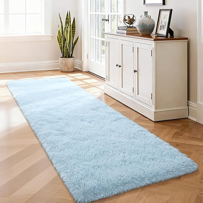Merelax Soft Fluffy Rugs for Bedroom Living Room, 2x6 Hallway Runner Rugs, Furry Shag Bedside Area Rug Indoor Accent Floor Carpet, Plush Fuzzy Rug for Dorm Nursery Kids Room Decor, Baby Blue