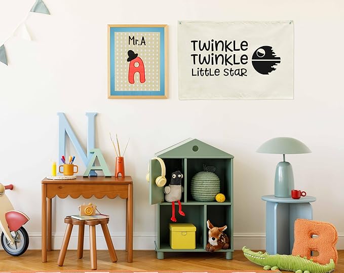 Twinkle Twinkle Little Star Nursery Banner Wall Decor-Above Crib Baby Room Bedroom Kindergarten Wall Decoration-Baby,Shower Gift for Baby Boy Girl Kids Teen-Rectangular Canvas Flag Banner