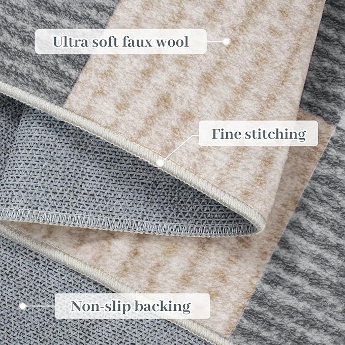 Machine Washable 5x7 Area Rugs for Living Room Checkered, Non Slip Soft Low Pile Geometric Modern Neutral Playroom Rugs for Bedroom Indoor, Large Carpet Rugs for Dining Room Kitchen(Grey, 5'x7')