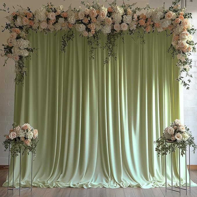 10x10FT Sage Green Backdrop Curtains for Wedding Parties, Wrinkle Free Photo Backdrop Curtains for Wedding Birthday Party Baby Shower, Fabric Drape with Rod Pockets 5ft x 10ft, 2 Panels