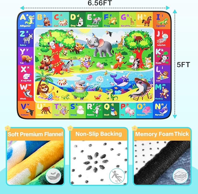 ABC Kids Rugs for Playroom 5x7FT Non-Slip Play Carpet Baby Play Mat for Floor Washable Alphabet Nursery Preschool Daycare Classroom Carpet