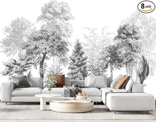 Black and White Oil Painting Forest Wall Mural Wallpaper for Bedroom 178" x 117"