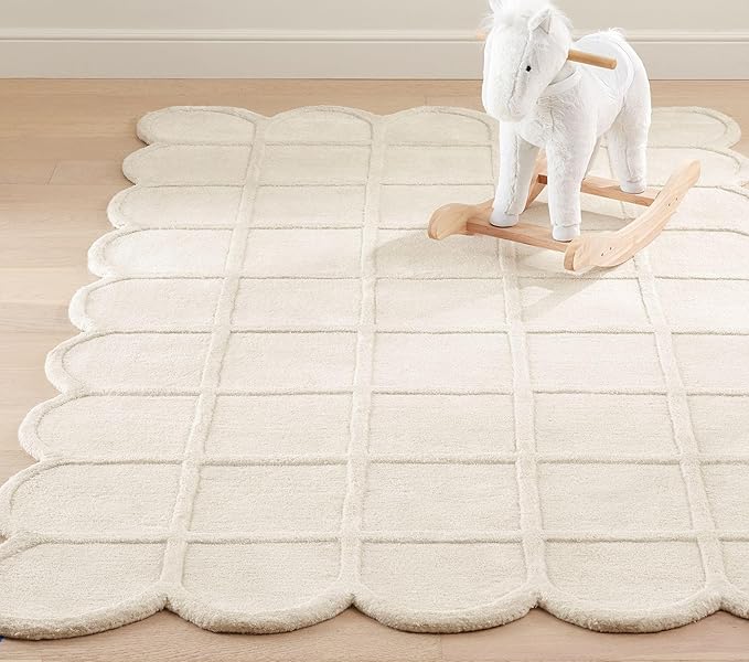 Selena Scallop Area Rug – 10’ x 14' – Handmade Wool Area Rugs – Beige – Rugs for Living Room, Bedroom – Anti-Skid – Carpets with Non-Slip Natural Backing with 100% Cotton