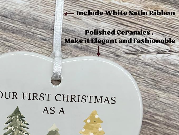Our First Christmas As A Family of Three-2025 for New Parents,New Baby,Newborn First Time Mom and Dad-The First Kid-Hanging Heart Shaped Ornament-Double Sided Printed