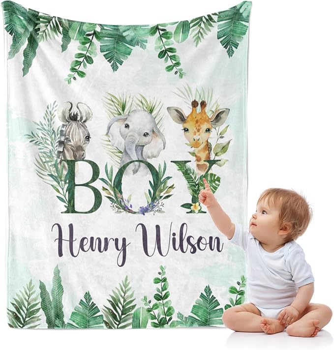 J&SBGFT Personalized Baby Blanket for Boys, Custom With Name, Receiving for Toddlers Kids Nursery Stroller Crib Decor Throw 30"x40", Color16