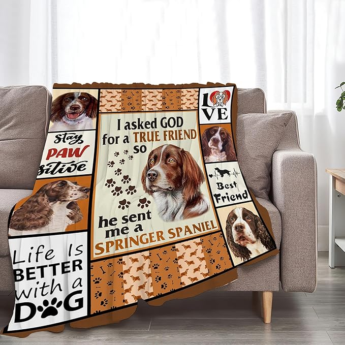 Springer Spaniel Dog Blanket Springer Spaniel Gifts and Decor Cute Dog Throw Blanket Dog Blanket for Girls Women Kids Adults Soft Warm Cozy Fleece Blanket for Couch Sofa Bed 50"x40"