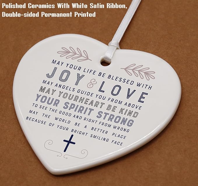 Heart Shaped Christmas Ornament-Godchild Blessing Keepsake-Gift from Godmother Godfather for Christening Baptism Birthday-May Your Life Be Blessed with Joy and Love