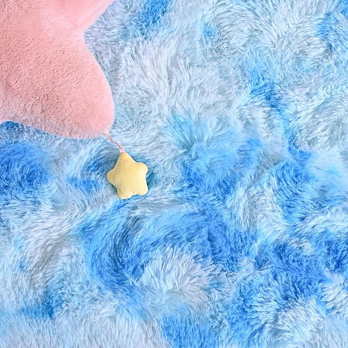 DweIke Fluffy Blue Runner Rugs for Bedroom, 2x6 Feet Soft Plush Long Light SkyBlue Runners for Girls Boys Kids, Non-Slip and Machine Washable Bedside Rug, Small Throw Carpet for Hallway Rooms Decor