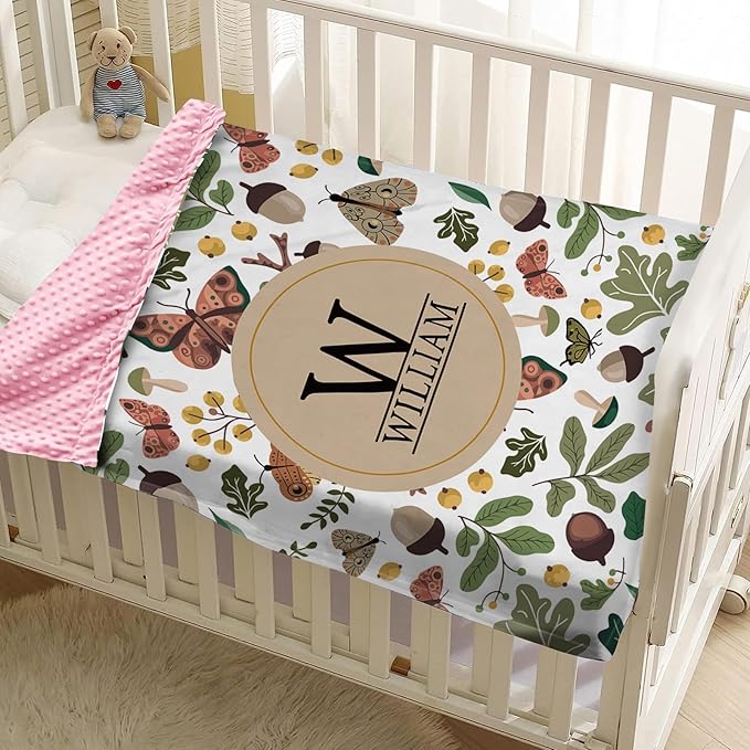 Personalized Baby Blankets for Boys Girls, Custom Name Mushroom Pattern Baby Blanket, Soft Receiving Blanket for Newborns and Toddlers, Ideal for Baby Showers and Nursery Decor