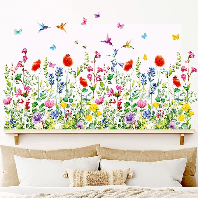 DECOWALL SG2-2114 Garden Flower Wall Stickers Birds Plants Floral Decals Removable for Nursery Bedroom Living Room Art Home Mural Decoration Decor