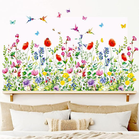 DECOWALL SG2-2114 Garden Flower Wall Stickers Birds Plants Floral Decals Removable for Nursery Bedroom Living Room Art Home Mural Decoration Decor