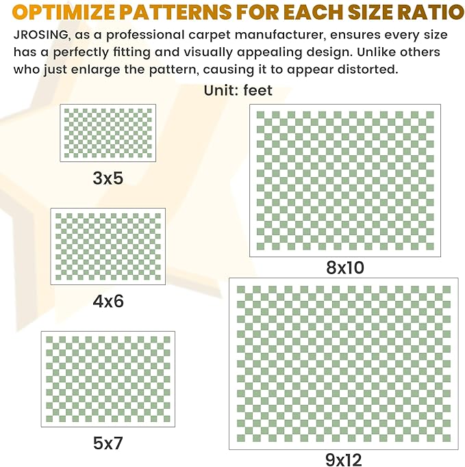 Washable Checkered Rug, 9x12 Sage Green Checkerboard Modern Boho Foldable Large Area Rugs for Living Room, Low Pile Ultra-Thin Non-Slip Indoor Carpet for Office Bedroom Diningroom Classroom