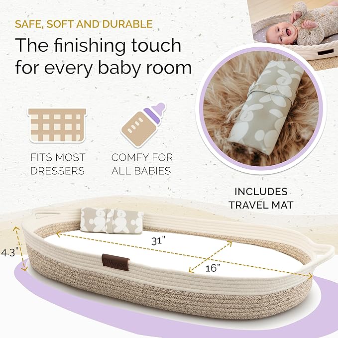 Baby Changing Basket, Portable Diaper Changing Pad, Moses Basket for Newborns, Changing Table Topper for Baby Nursery, Waterproof Travel Pad Cover