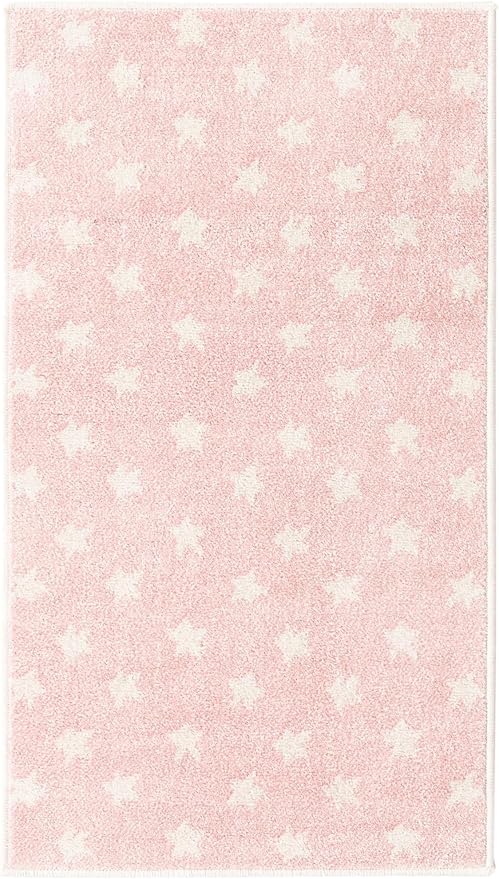 Unique Loom Whimsy Kids Collection Area Rug - Stars (2' 2" x 3' 11" Runner, Pink/ Ivory)