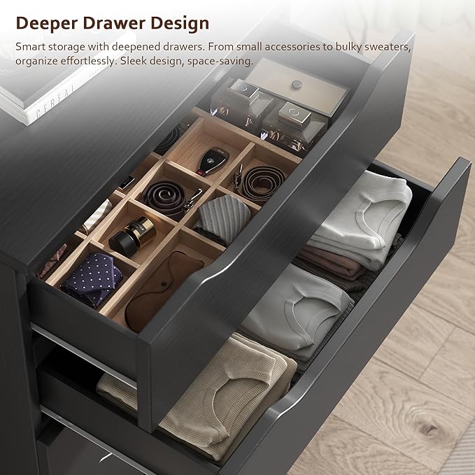 Black Tall 5 Drawer Dresser for Bedroom with Hidden Storage Design, Large Modern Closet Dressers & Chests of Drawers with Cut-Out Handles, 27.6" L*15.8" W*45.3" H for Bedroom, Living Room, Nursery