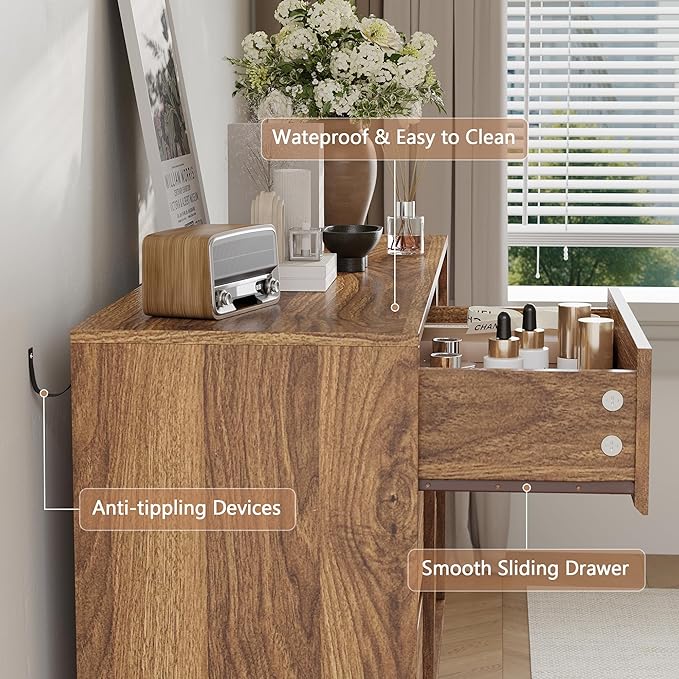 Walnut Dresser for Bedroom, 53.1" Wide 8 Drawer Dresser, Mid Century Modern Dressers Chest of Drawers, Wooden Large Dressers for Bedroom, Closet