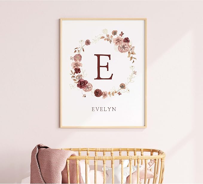 Personalized Name Flower Nursery Wall Art Prints, Crib & Nursery décor, Newborn Baby Girl Gift Present, Floral Baby Girl Room Pictures, Poster For Baby And Kids (1 Print, Flower 1)