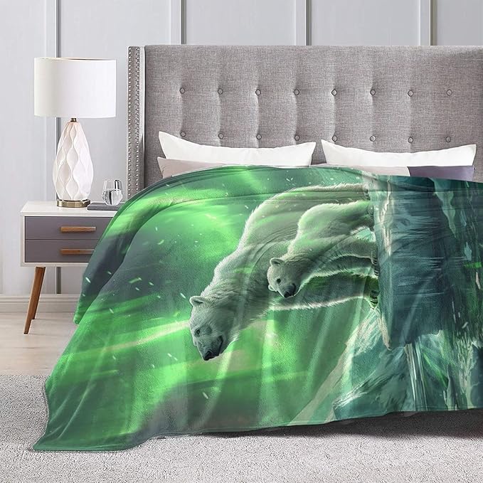 Polar Bear Blanket Aurora Animal Throw Blanket Flannel Stuff Merch Cozy Decor Fleece Plush Fuzzy Warm Soft Lightweight Bedding Gifts for Polar Bear Lover Women Men Girls Boy Couch 60"X50"