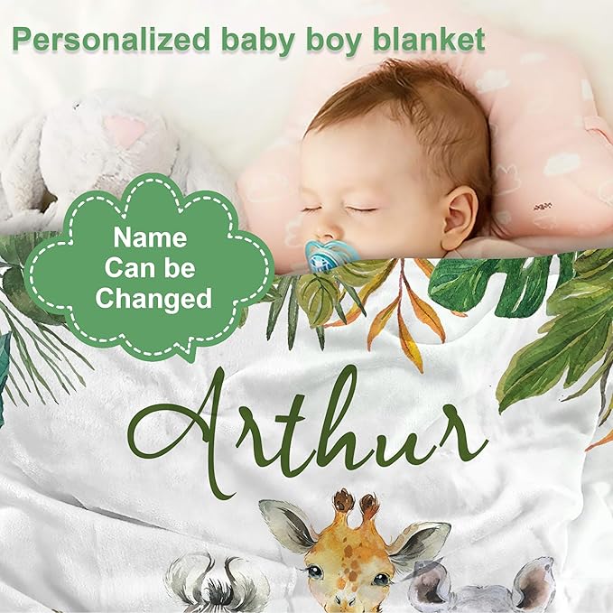 J&SBGFT Personalized Baby Boys Name Blanket Customized Baby Receiving Blanket Stroller Crib Decor Throw Custom Threaded, 30"x40" Color11