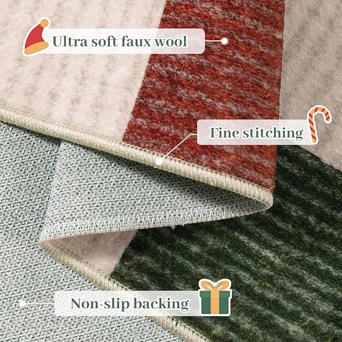 LIVEBOX 8x10 Christmas Area Rugs for Living Room Clearance, Checkered Non-Slip Washable Rugs, Farmhouse Neutral Classic Pattern Boys Area Rug for Bedroom, Carpet for Dining Room(Christmas,8'x10')