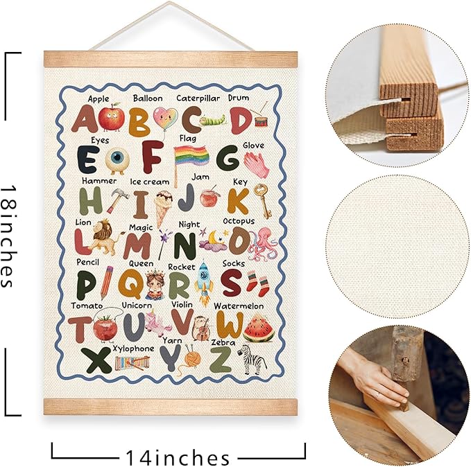 Kids Alphabet Educational Chart 2 for Classroom Decor,Colorful Educational Poster for Toddlers 1-3,Toddler Learning Poster for Kids Ages 3-5 for Nursery Playroom,Classroom Must Haves 14x18.5Inch(Colorful-06)