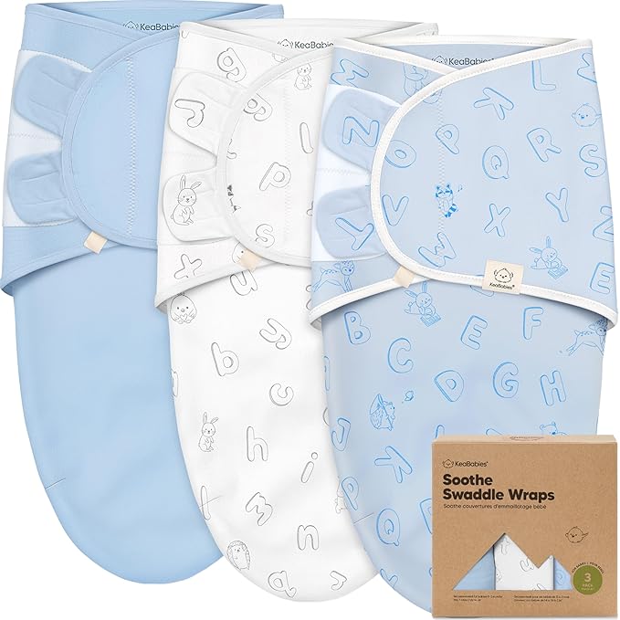 KeaBabies 3-Pack Organic Baby Swaddle Sleep Sacks - Swaddles for Newborns, Infant 3-6 Months, Baby Girls, Boys, Soft & Snug Newborn Sleep Sack, Nursery Swaddling Blankets (ABC Land Cloud, Large)