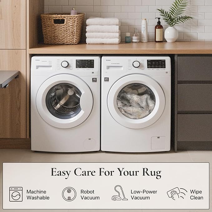 GENIMO Washable 8x10 Area Rugs for Living Room, Non Slip Modern Abstract Rug, Machine Washable Stain Resistant Low Pile Soft Carpet for Bedroom, Dining, Office, Light Grey Brown