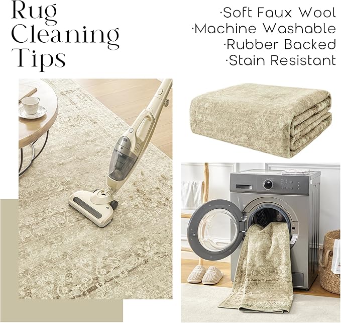 Cream and Light Tan Boho Front Door Mat for Indoor Entrance Washable Non Slip Cute Vintage Floral Aesthetic Area Rugs for Entryway Entry 4x6